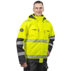 Vinter advarselsjakke Anton Kl2 i gul og sort, perfekt til synlighed og beskyttelse.