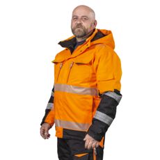 Vinter Varseljakke Anton i orange og sort, sikkerhed og synlighed under vinterforhold.
