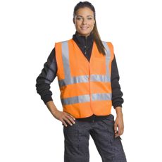 Sikkerhedsvest i orange farve, størrelse 3XL/4XL, opfylder sikkerhedsstandarder for synlighed.
