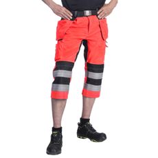 Røde stretch capribukser med sømlommer, fremragende til praktisk arbejde og komfort.