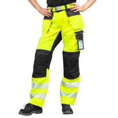 Gule stretch-bukser Despina til damer, med sømlommer til stil og funktion.