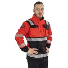 Sikkerhedsjakk Graniitti Kl2 i rød og sort farve, sikkerhedsjakk for arbejde.