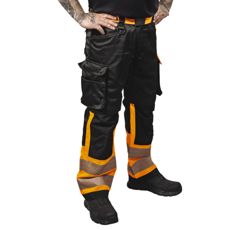 Varselbukser Greyson Kl1 i orange og sort farve for høj synlighed og sikkerhed.