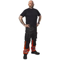 Varselbukser Greyson Kl1 i rød og sort farve, perfekte til øget synlighed på arbejdspladsen.