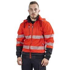 Rød advarsels hoodie med fuld lynlås, fremragende valg til sikkerhed i arbejdsmiljøer.