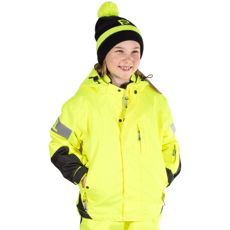 Børnenes vinterjakke Arnol, gul og sort, tilbyder stil og varme på kolde dage.