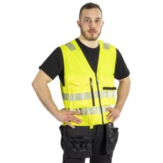 Tyson Kl1 gul håndværksvest, som giver god synlighed og komfort ved arbejde.