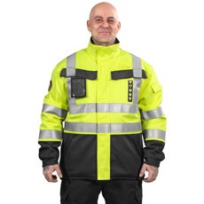 Vinterjakke Sauron i gul og grå farve, EN20471 standard, flammensikker og sikker.