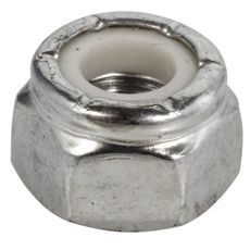 3/8 tomme Nyloc-møtrik med galvaniseret overfladebehandling for holdbarhed.