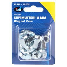 Ti fjermøtrikker M8 ifølge DIN 315 standard, robuste og pålidelige.