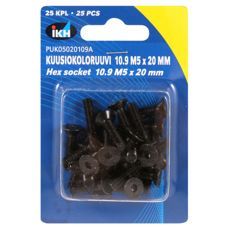 Kraftige M5X20 unbrakoskruer af 10.9 kvalitet, pakket i 25 stk, til stærke fastholdelser.