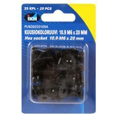 M6X20 indvendige sekskantskruer 10.9, pakket i 25, til professionelle anvendelser.