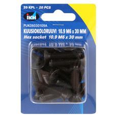 M6X30 indvendig sekskantskrue 10.9, 20-pak, forsænket til diskrete applikationer.