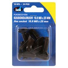 M8x25 unbrakoskruer, 10 stykker 10.9 forsænket ifølge Din7991.