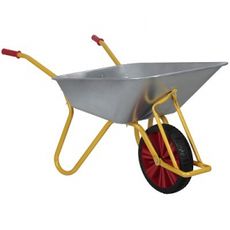 Galvaniseret trillebør 100L, fladt design for nem lastning og losning.