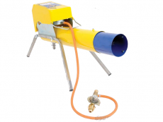 Gul fugleskræmmende med stativ, effektiv til at beskytte afgrøder mod fugle.