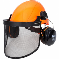 Hjelm med høreværn og ansigtsværn, perfekt til komplekse miljøer.
