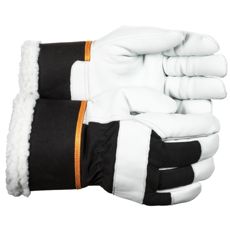 Komfortable arbejdshandsker i læder med teddyfor og sikkerhedsmuffe for ekstra beskyttelse.