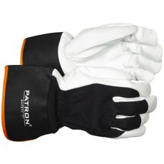 Ribbede arbejdshandsker i læder med sikkerhedsmanchet for maksimal beskyttelse og komfort.