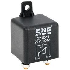 Omkoblingsrelæ 4-pol 24V 100A, robust og pålidelig til høj belastning.