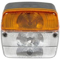 Hvidt og gult forlys for øget synlighed i landbrugsmiljø.