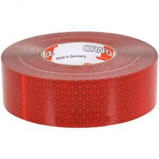 Reflekterende rødt mærkebånd 50mm til markering af områder med sikkerhedskrav.