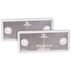 2 stk hvide reflekser 96X42 mm med monteringshuller, for øget synlighed.