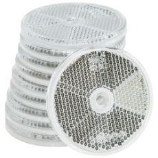 Rund hvid refleks med monteringshuller 61 mm, pakke med 10 stykker til installation.