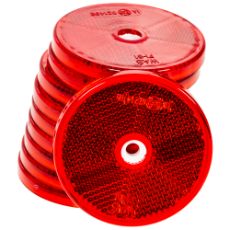 Rød rund refleks 61 mm med monteringshul, pakke med 10 styk for praktisk brug.
