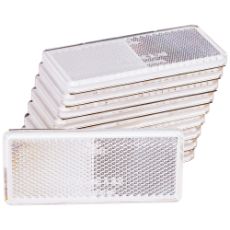 Hvid refleks 96x42 mm, selvklæbende, pakke med 10 styk til sikkerhedsbrug.