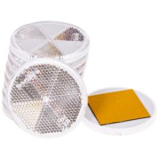 Hvid selvklæbende rund refleks 61 mm, 10 styk, til nem påføring og synlighed.