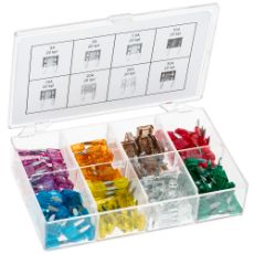 Mini sikringssortiment med 160 stykker, perfekt for reparationer.