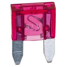 Rosa flad sikring mini 4A i pakning med 10 stk, ideel til lavt strømforbrug.