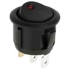 Rød rund kontakt On/Off 24V, ideel til hurtige af- og påslag.