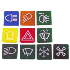 Sæt af ti afbrydere med forskellige symboler til alsidig anvendelse.