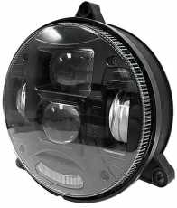 Rund LED-forlygte, 132mm, 3-punkts beslag i sort.