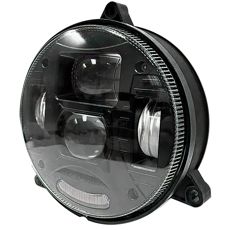 Rund LED-forlygte, 132mm, 3-punkts beslag i sort.