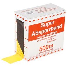 Barrikade bånd i sort og gul plast, 75mm x 500mm, perfekt til afspærringer.