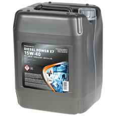 Motorolie Diesel Power E7 15W-40 i en 20 liters beholder til kraftfuld ydeevne.
