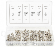 Komplet sortiment af smørenipler med 110 dele til forskellige behov.