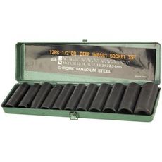 Krafthylsesæt 1/2" med 12 dele, perfekt til alle mekaniske opgaver.