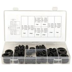 Gummigennemføring i et 180-dele sortiment, fremragende til forskellige byggeprojekter.