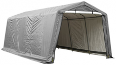 Et gråt garagetelt 3x6x2,4 m, perfekt som vejrbeskyttelse til køretøjer og udstyr.