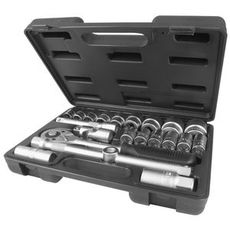 Hylsesæt i 23 dele, tilpasset til forskellige størrelser fra 10 til 32 mm.